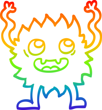 Gökkuşağı gradyan çizgi çizimi bir insan tarafından çizilmiş komik kürklü canavar