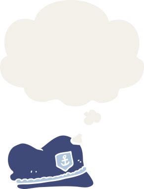 Bir insan tarafından çizilmiş, düşünce baloncuklu çizgi film denizci şapkası.