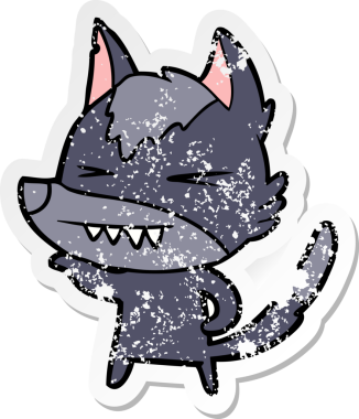 Bir insan tarafından çizilmiş kızgın bir kurt çizgi filminin sıkıntılı çıkartması.