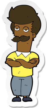 Bir insan tarafından çizilmiş bıyıklı bir adamın çıkartması.