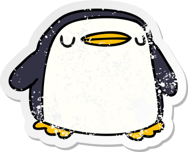 Bir insan tarafından çizilmiş sevimli bir penguenin depresif bir karikatür çizimi.