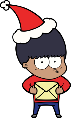 Bir insan tarafından çizilmiş Noel Baba şapkası takan bir çocuğun çizimi.