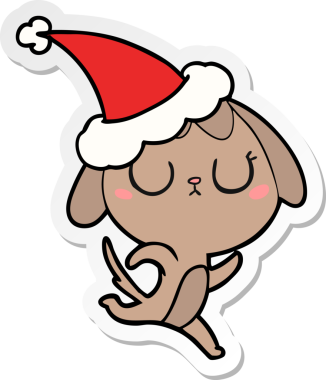 Bir insan tarafından çizilmiş Noel Baba şapkası takan bir köpeğin çizdiği el yazısı.