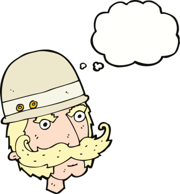 Bir insan tarafından çizilmiş düşünce baloncuğuyla Victoria tarzı büyük bir oyun avcısı.