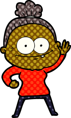 Bir insan tarafından çizilmiş mutlu yaşlı kadın çizgi filmi.