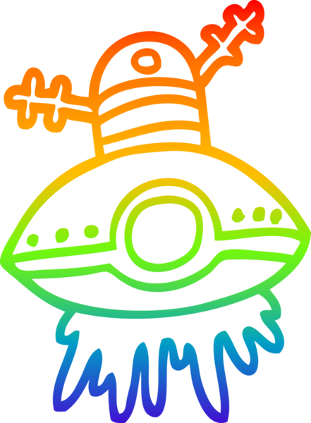 gökkuşağı gradyan çizgi çizimi bir insan tarafından çizilmiş bir uzaylı uzay gemisi