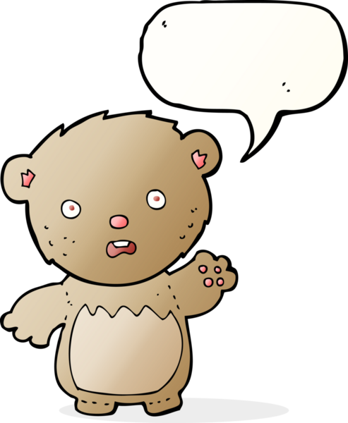 Bir insan tarafından çizilmiş konuşma balonlu endişeli oyuncak ayı.