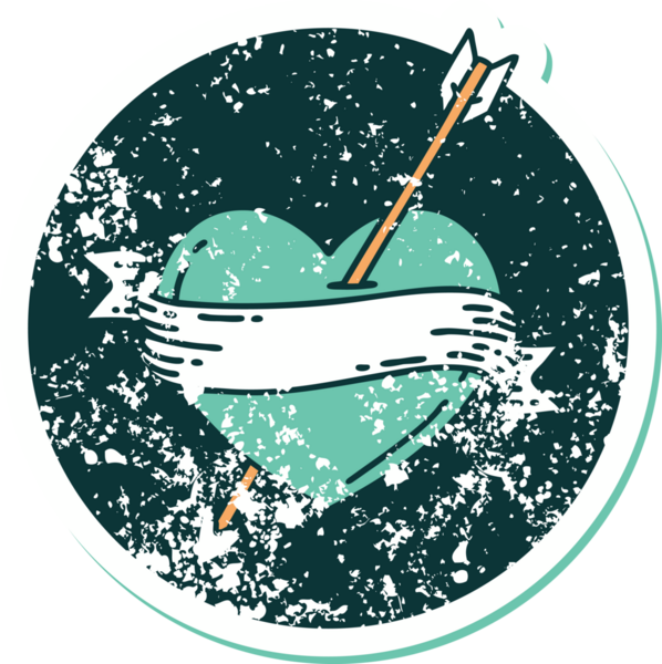 Bir insan tarafından çizilmiş ok kalp ve pankartın sembolik dövmeli görüntüsü