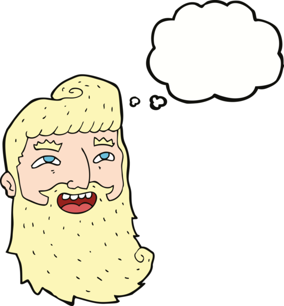 Çizgi filmdeki sakallı adam bir insan tarafından çizilmiş düşünce balonuyla gülüyor.