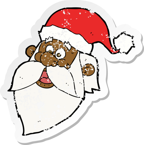 Bir insan tarafından çizilmiş neşeli Noel Baba suratlı karikatürün gerilimli retro yapıştırması.