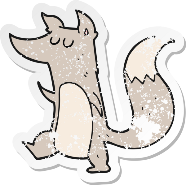 Bir insan tarafından çizilmiş küçük bir kurdun gerilmiş çıkartması.