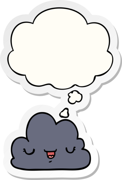 Düşünce baloncuklu şirin çizgi film bulutu insan tarafından çizilmiş bir çıkartma gibi.