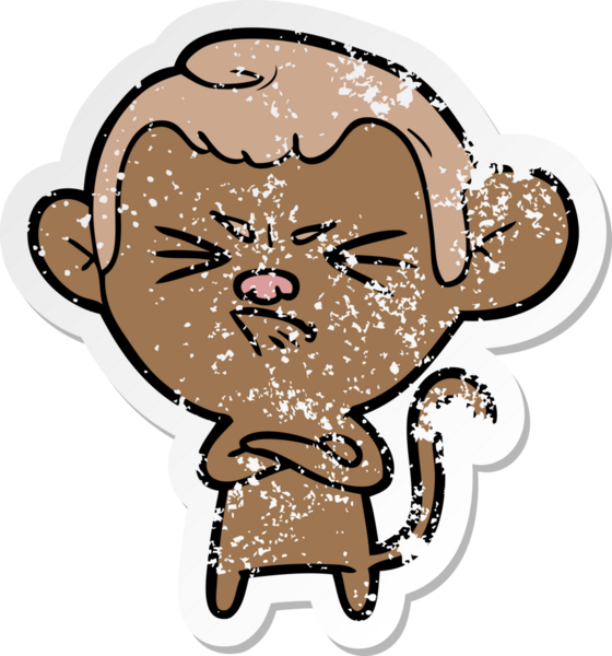 Bir insan tarafından çizilmiş kızgın bir maymunun sıkıntılı çıkartması.