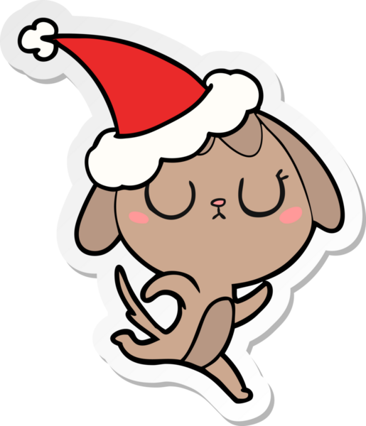 Bir insan tarafından çizilmiş Noel Baba şapkası takan bir köpeğin çizdiği el yazısı.