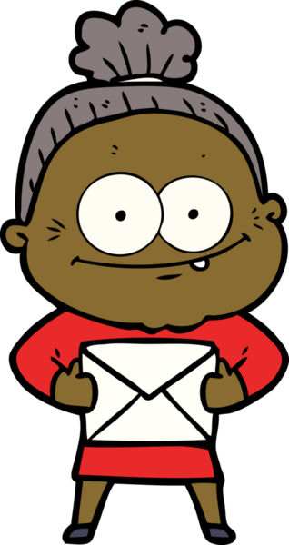 Bir insan tarafından çizilmiş mutlu yaşlı kadın çizgi filmi.