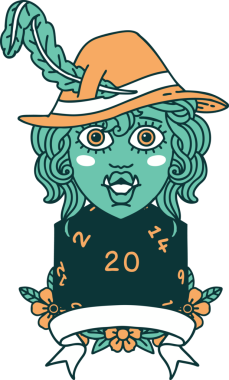 Retro Dövme Biçimi Bir insan tarafından çizilmiş 20 zarlı yarım ork ozanı