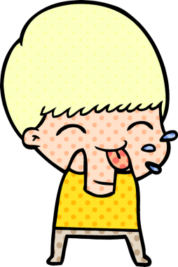 Bir insan tarafından çizilmiş ahududu üfleyen çizgi film çocuğu.