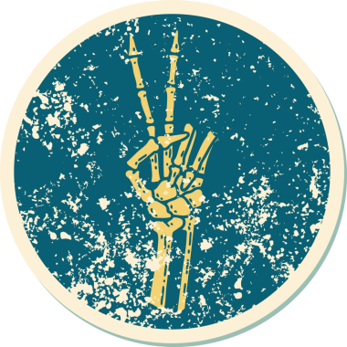 Bir insan tarafından çizilmiş barış işareti veren bir iskeletin sembolik dövmesi.