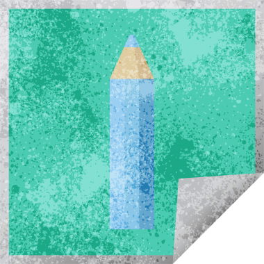 Bir insan tarafından çizilmiş mavi renkli kalem grafik vektör kare etiketi