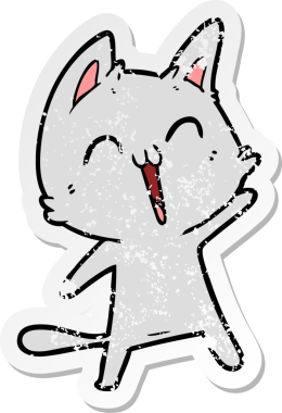 Bir insan tarafından çizilmiş mutlu çizgi film kedisinin sıkıntılı çıkartması.