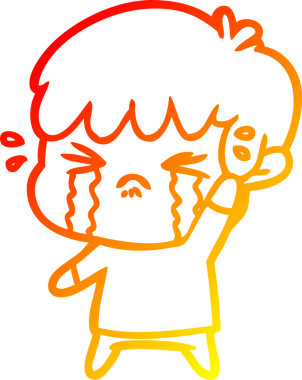 Bir insan tarafından çizilmiş, ağlayan bir çizgi film çocuğu çizimi.