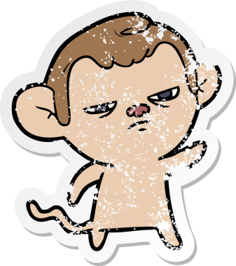 Bir insan tarafından çizilmiş kızgın bir maymunun sıkıntılı çıkartması.