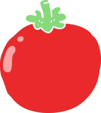 Bir insan tarafından çizilmiş düz renkli çizgi film domatesi