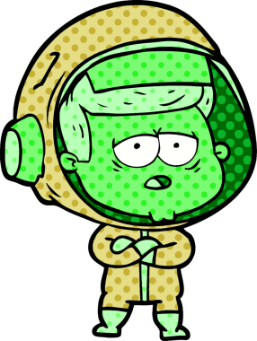 Bir insan tarafından çizilmiş yorgun astronot çizgi filmi.