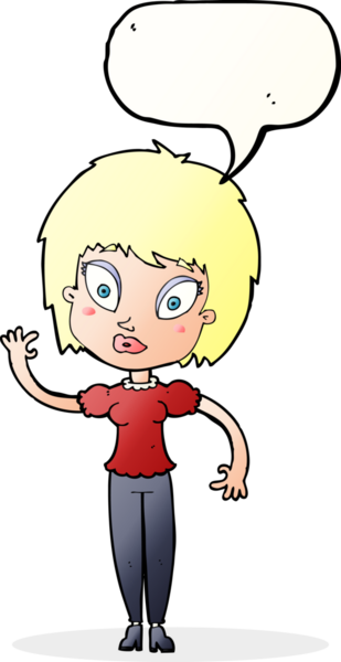 Bir insan tarafından çizilmiş konuşma balonu olan güzel bir kız.