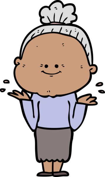 Bir insan tarafından çizilmiş mutlu yaşlı kadın çizgi filmi.