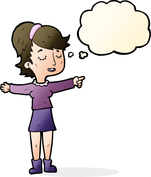 çizgi film mutlu kadın bir insan tarafından çizilen düşünce baloncuğu ile işaret