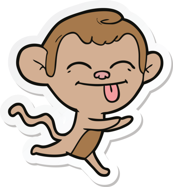 Bir insan tarafından çizilmiş komik bir maymun çıkartması.