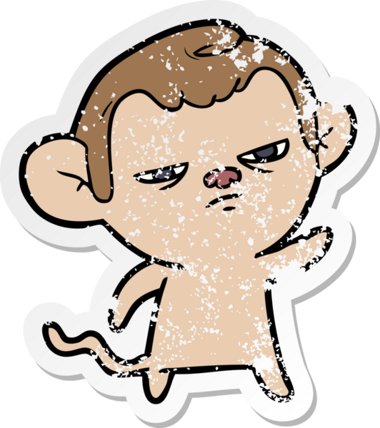 Bir insan tarafından çizilmiş kızgın bir maymunun sıkıntılı çıkartması.