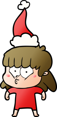 Bir insan tarafından çizilmiş Noel Baba şapkası giyen ıslık çalan bir kızın el çizimi karikatürü.