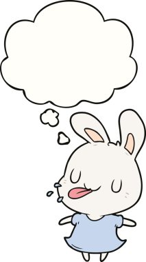 Bir insan tarafından çizilmiş düşünce kabarcığı olan çizgi film tavşanı.