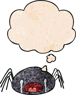 çizgi film ağlayan örümcek, insan tarafından çizilmiş grunge desenli düşünce baloncuğu.