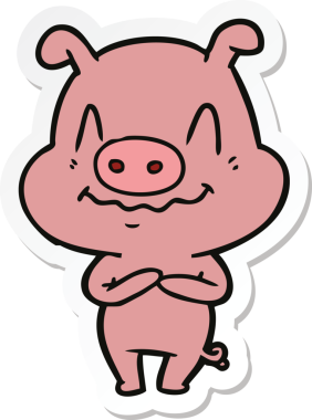 Bir insan tarafından çizilmiş sinirli bir domuzun çıkartması.