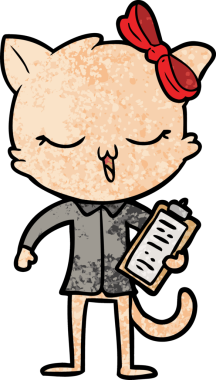 Bir insan tarafından çizilmiş kafasında yay olan çizgi film kedisi.