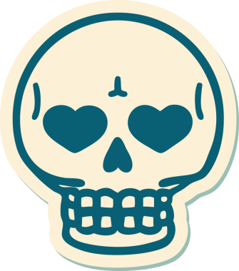 Bir insan tarafından çizilmiş bir kafatasının geleneksel stiliyle dövme çıkartması.