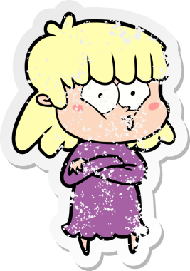 Bir insan tarafından çizilmiş ıslık çalan bir kızın sıkıntılı çıkartması.