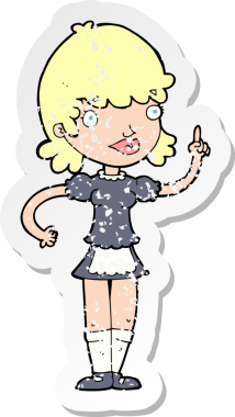 Bir insan tarafından çizilmiş bir çizgi film hizmetçisinin sıkıntılı retro yapıştırması.