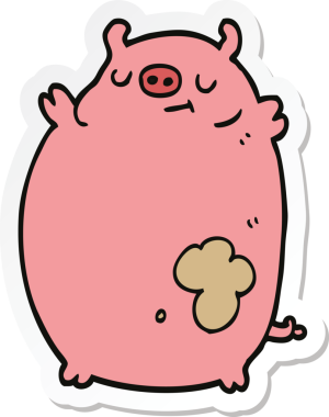 Bir insan tarafından çizilmiş şişko bir domuzun çıkartması.