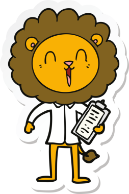 Bir insan tarafından çizilmiş gülen aslanın çıkartması.