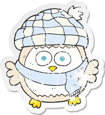 Bir insan tarafından çizilmiş küçük sevimli baykuşun gerilmiş çıkartması.