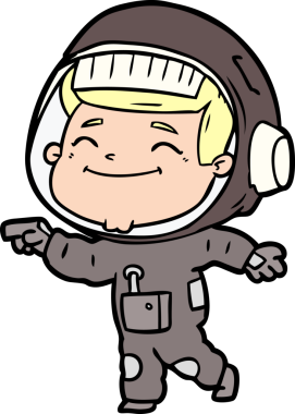 Bir insan tarafından çizilmiş mutlu astronot çizgi filmi.