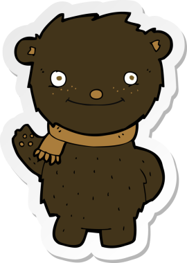 Bir insan tarafından çizilmiş şirin siyah bir ayının çıkartması.