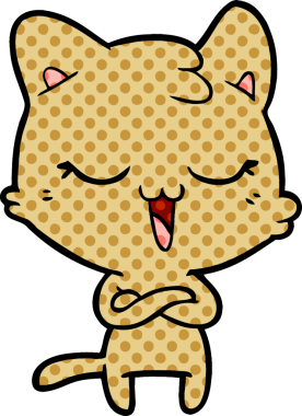 Bir insan tarafından çizilmiş mutlu çizgi film kedisi.