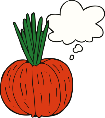 Bir insan tarafından çizilmiş düşünce baloncuklu sebze çizgi filmi.