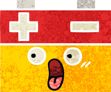 Bir insan tarafından çizilmiş bir araba aküsünün retro çizim tarzı karikatürü