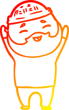 Bir insan tarafından çizilmiş mutlu sakallı bir adamın çizgi çizimi.